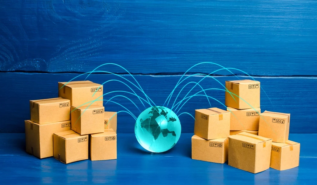 Boxes connected with the planet - concept of delivery