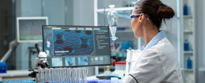 Scientific microbiologist doctor analyzing medical