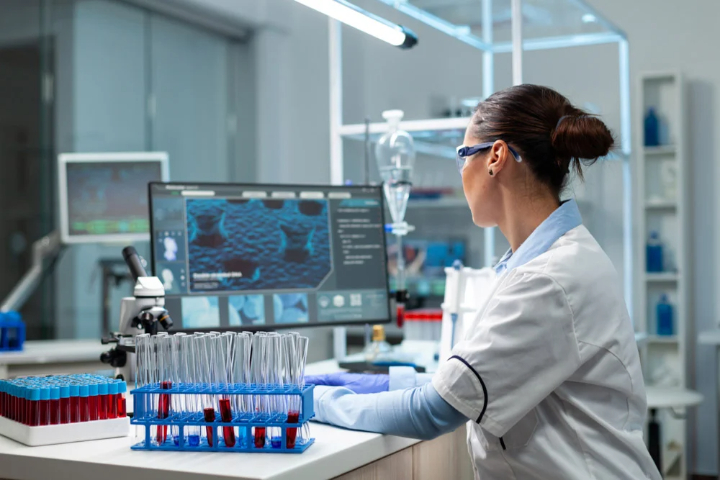 Scientific microbiologist doctor analyzing medical
