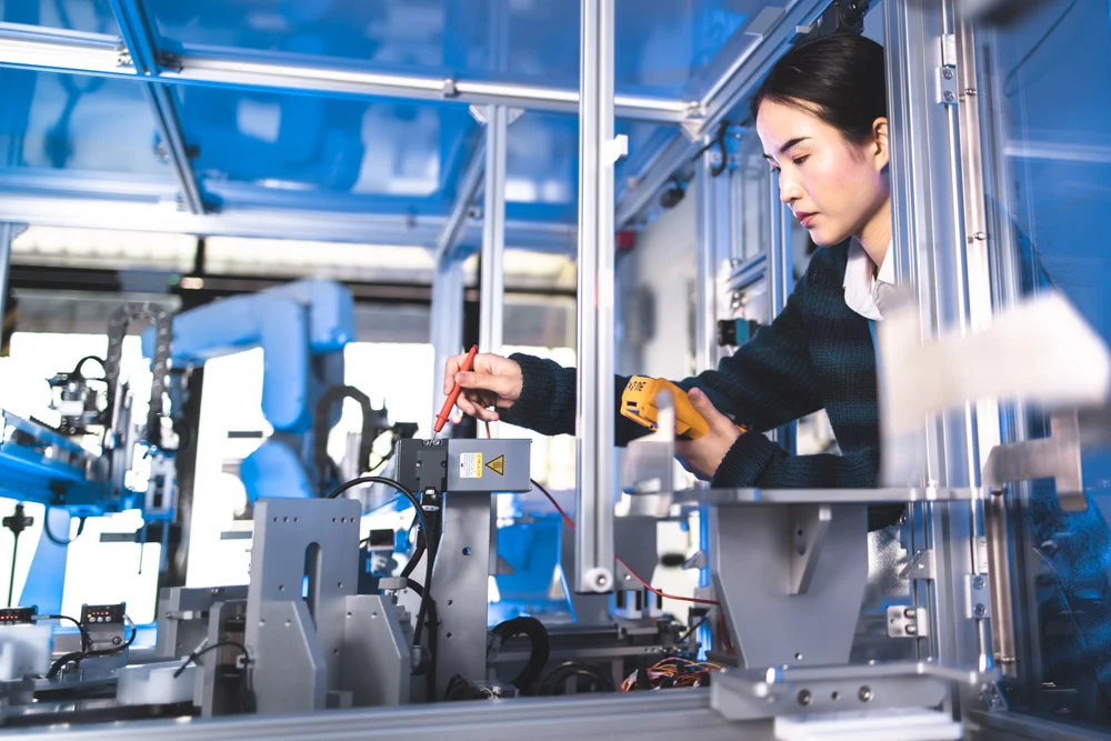 Woman integrating robotic system